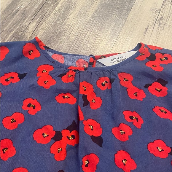 Companies Fantastica Poppy L/S Grey Red Should Ruffle Top Blouse Size Medium - Picture 4 of 11